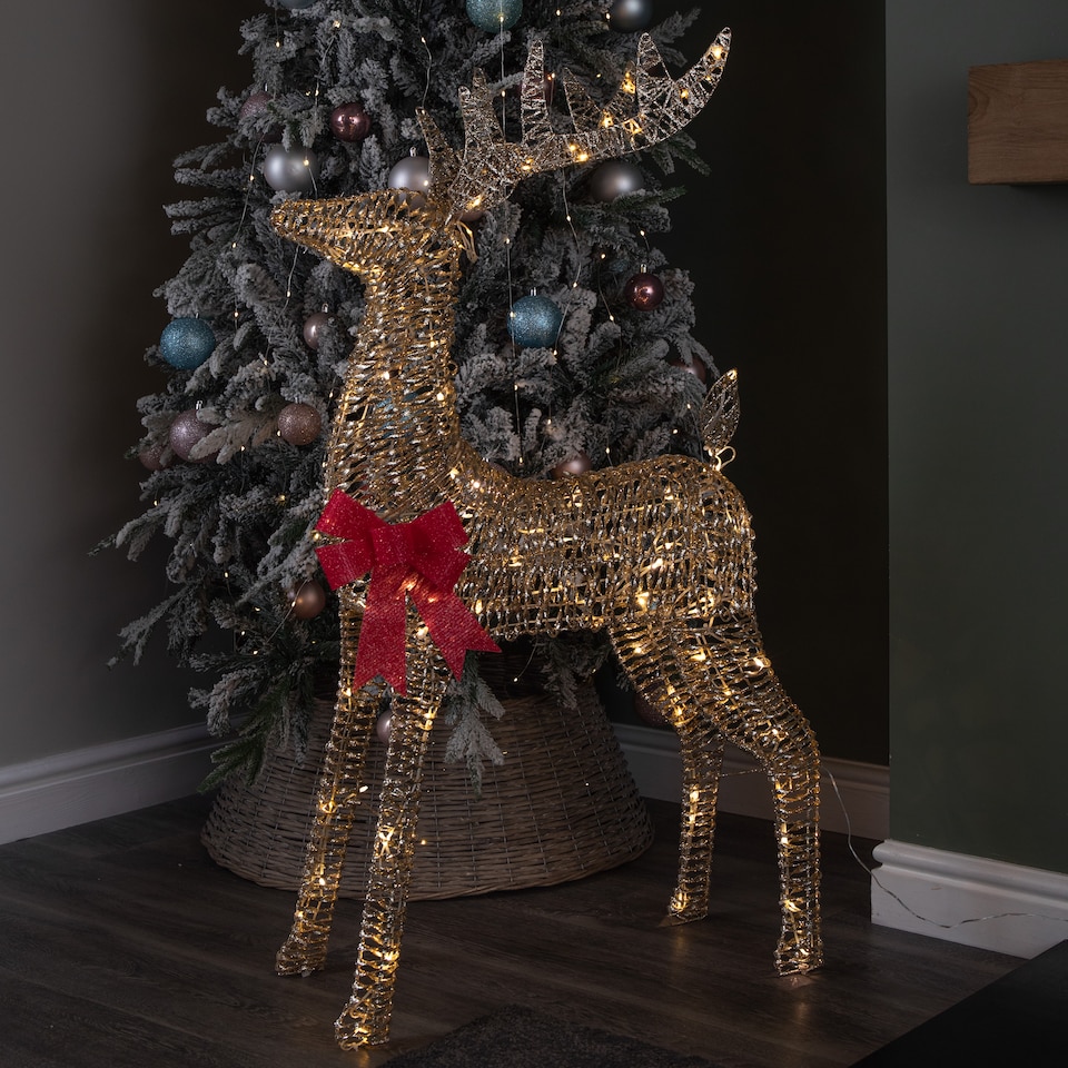 image 1 of 95cm Light up Gold Glitter Twist Christmas Reindeer with 94 Warm White LEDs