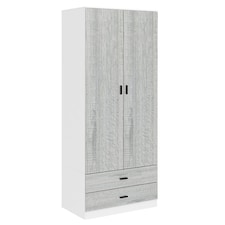 2-Door 2-Drawer Wardrobe with Storage Shelf, and Hanging Space - 180x75x46cm | White | White & Ash Grey | 1