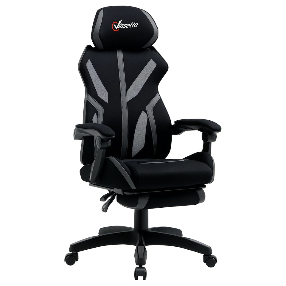 image 1 of Vinsetto Mesh Task Swivel Chair Office Desk Recliner w/ Lumbar Support, Grey