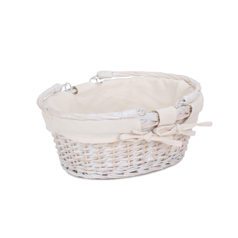 image 1 of Small White Swing Handle Wicker Shopper with White Lining | White | White