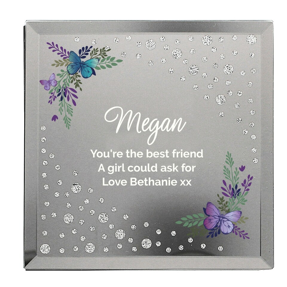image 1 of Personalised Butterfly Diamante Glass Trinket Box