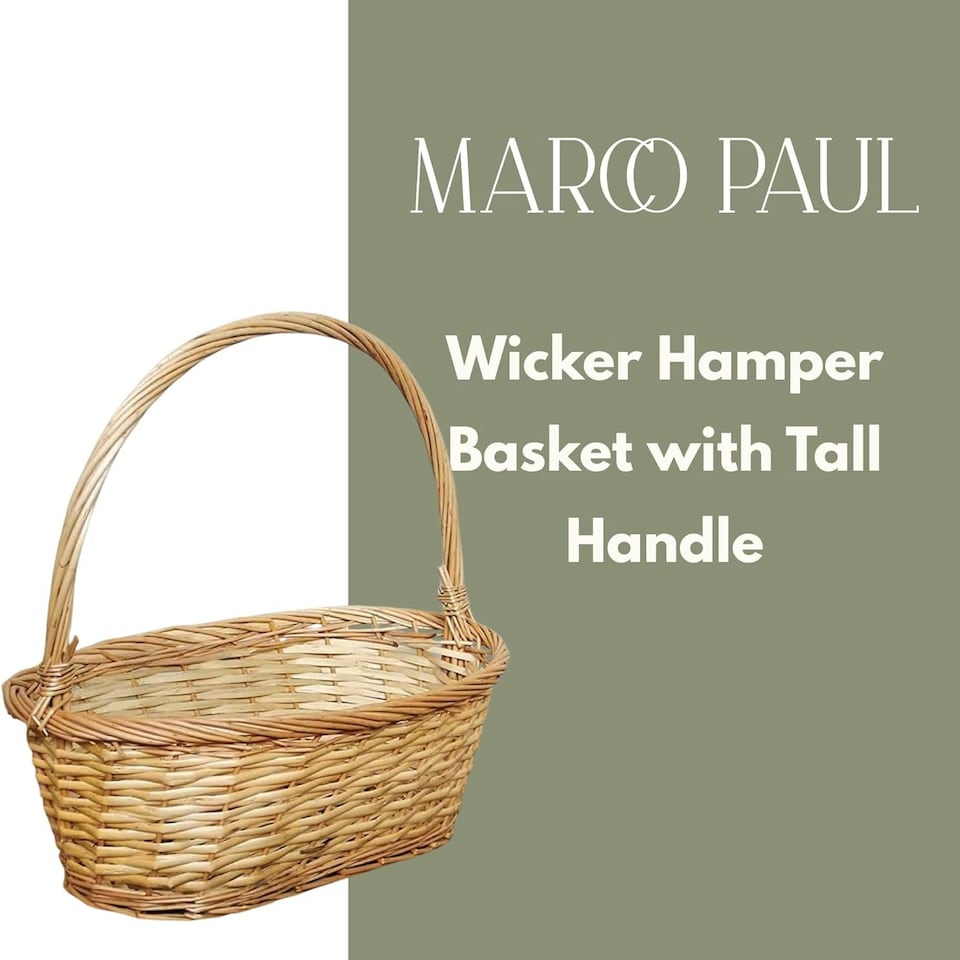 image 1 of Marco Paul Wicker Hamper Basket With Handle N/A