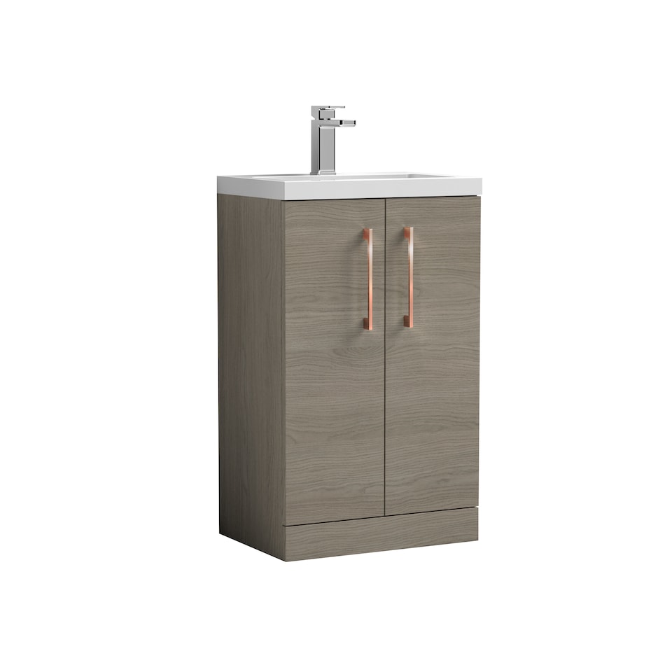 image 1 of Balterley Level Compact Bathroom Cloakroom Vanity Basin Unit with Polymarble Basin, Handles, Mid Oak | Brown | Grey Vicenza Oak | 840 x 503 x 353mm