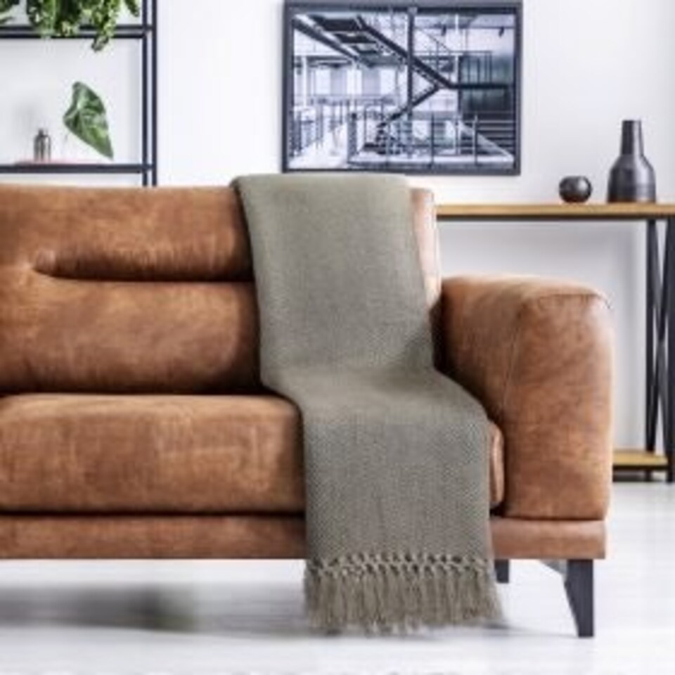 image 1 of Hartley Collection Recycled Cotton Throw in Natural (70" x 100") | Brown | Natural