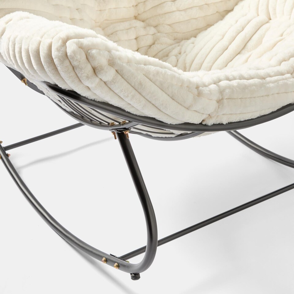image 1 of OHS Ribbed Faux Fur Rocking Chair Upholstered Metal Frame Cushioned