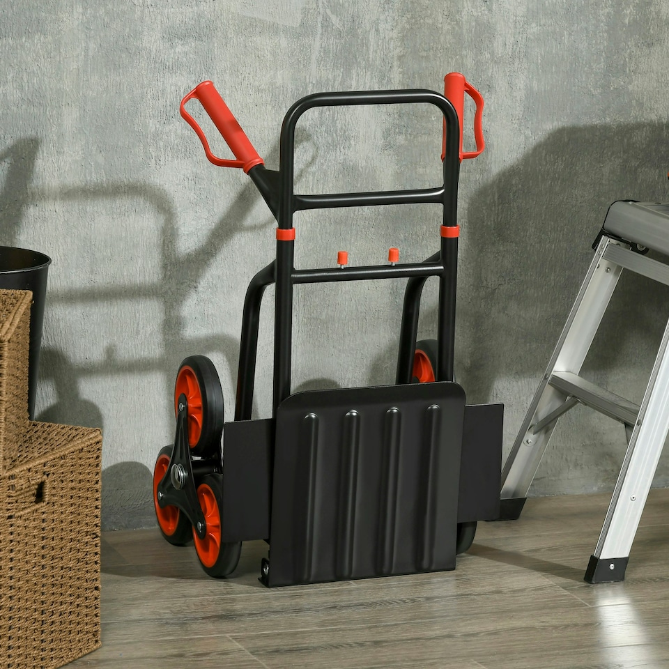 image 1 of DURHAND Trolley Hand Trucks 6-Wheels Foldable Load Cart Steel, Red