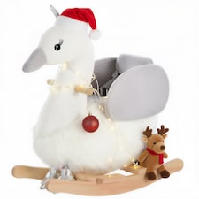 HOMCOM Kids Rocking Horse, Children Plush Ride On Swan Animal Rocker with Sound, Wood Base Seat, Safety Belt, Baby Toy Rocker for Toddler 18 - 36 Months, White and Grey