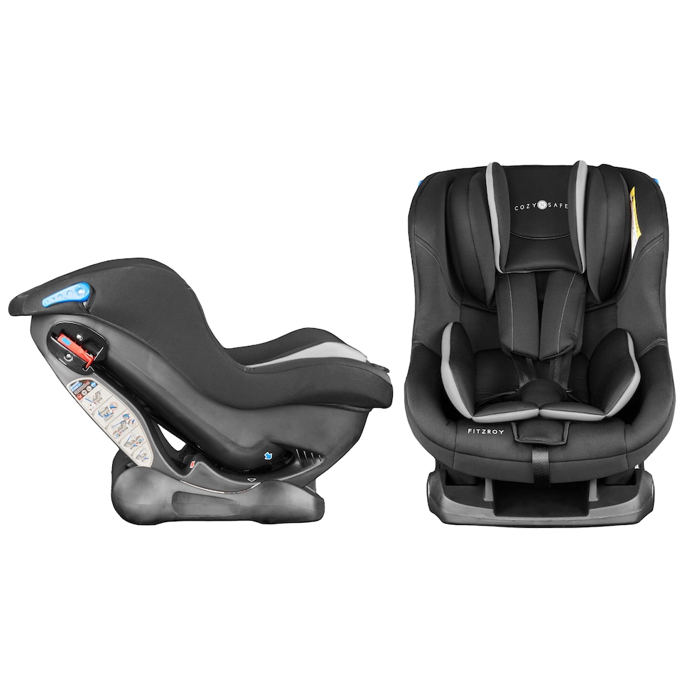 image 1 of Cozy N Safe Fitzroy Group 0+1 Car Seat 0-18kg, Rear & Forward Facing, 5 Point Harness, Reclining Baby Toddler Car Seat, Birth to 4 Years, Deep Padded Child Seat (Black/Grey)