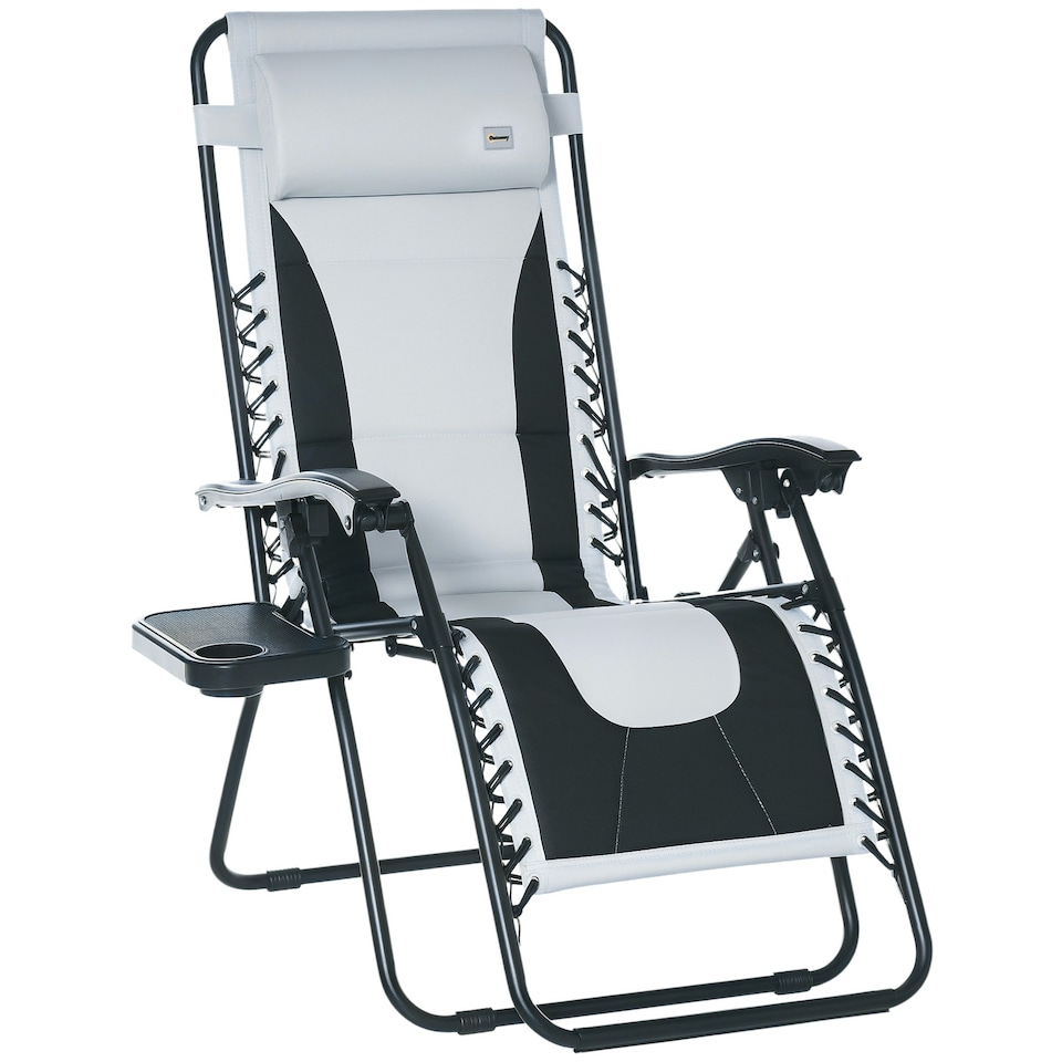 image 1 of Outsunny Zero Gravity Lounger Folding Recliner Chair w/ Cup Holder Grey