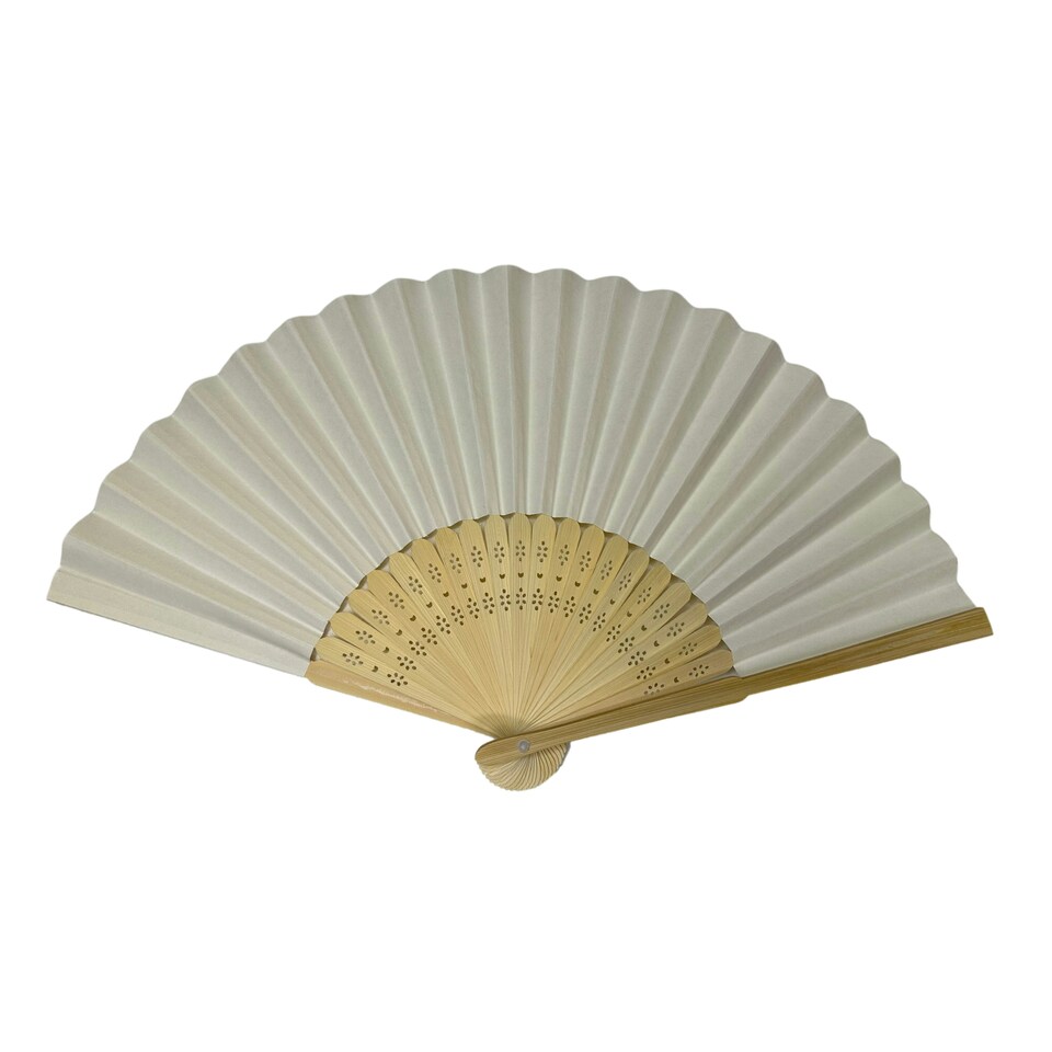 image 1 of Rice White Paper Foldable Hand Held Bamboo Wooden Fan by Parev