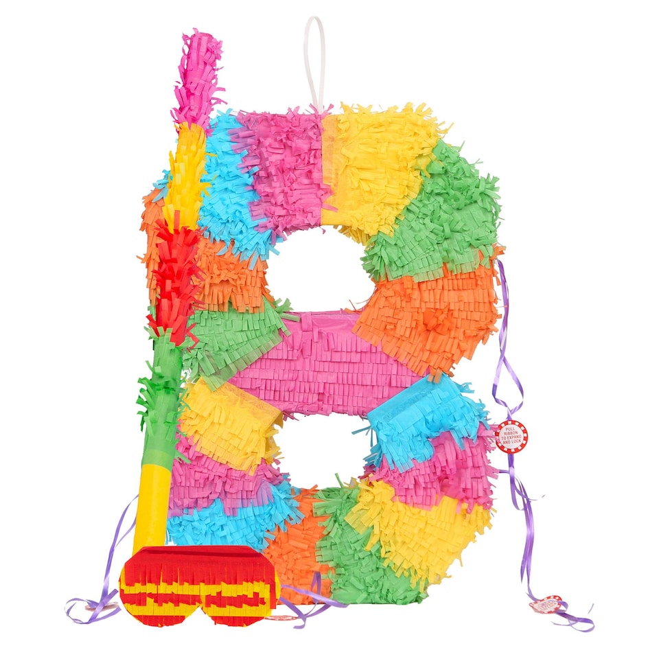 image 1 of Pinatas Number 8 Cardboard Pinata, Stick and Blindfold Set - W35cm x D7.5cm x H50cm - Multi