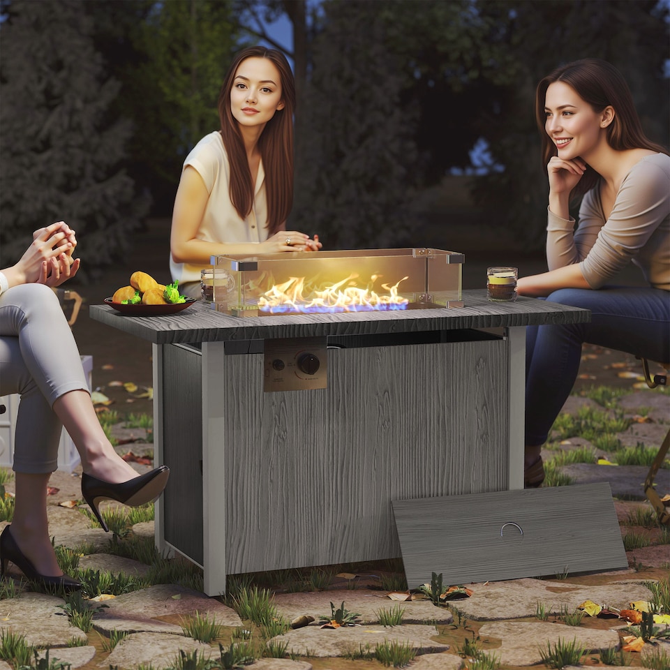 image 1 of Outsunny Gas Fire Pit Table with 50,000 BTU Burner, Cover, Dark Grey