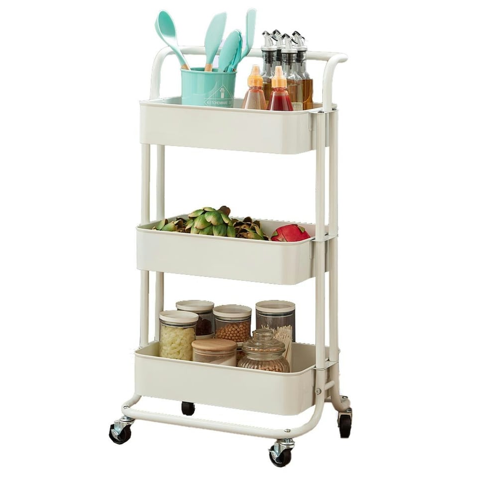 image 1 of 3 Tier Storage Cart On Wheels Home Kitchen Office Bath-Bedroom Organiser White White