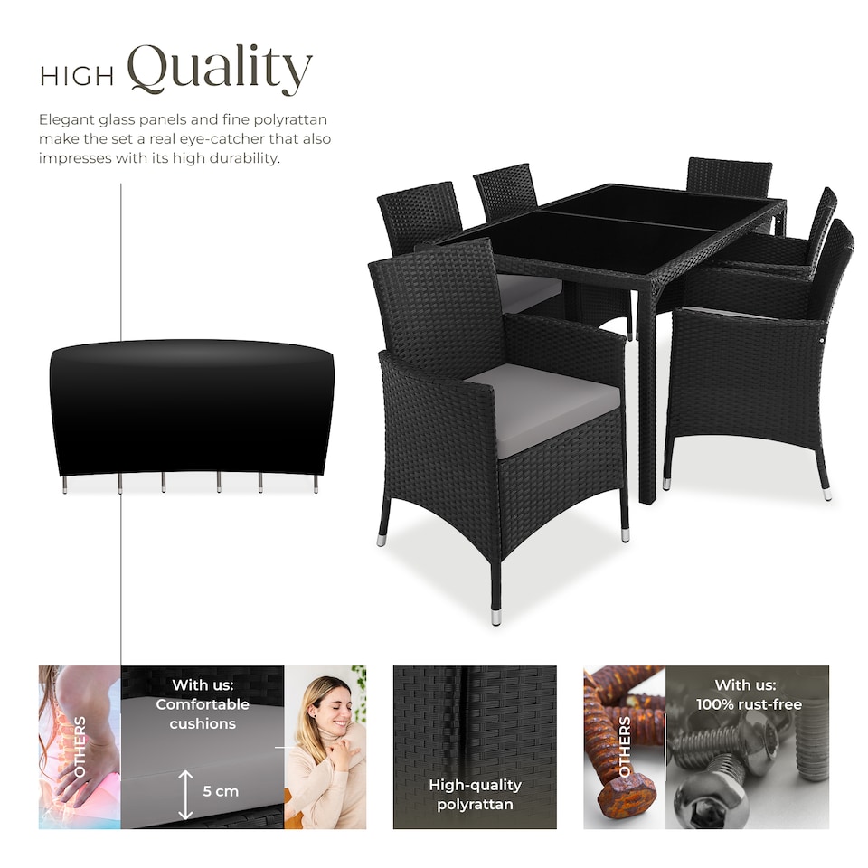 image 1 of Garden Furniture Set Porto- 6 chairs, 1 dining table, with protective cover | Black | black/grey | 60 x 55 x 83 cm | 1