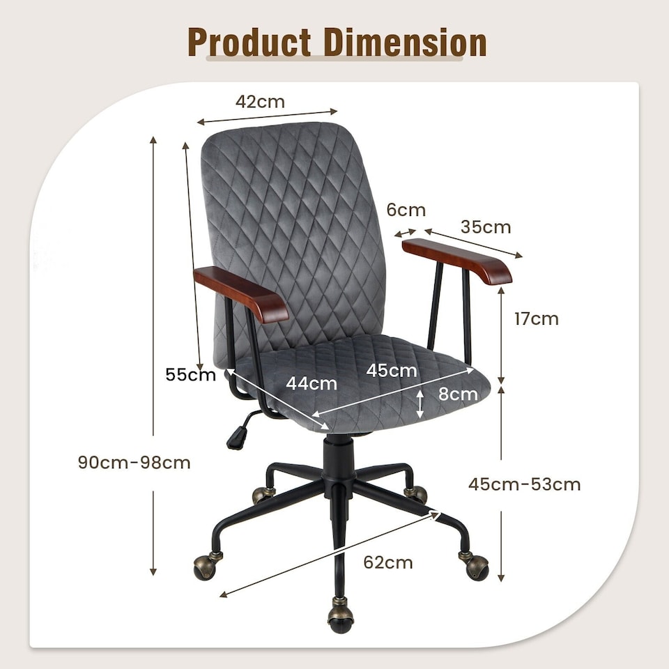 image 1 of COSTWAY Mid-back Computer Chair Velvet Office Chair Grey