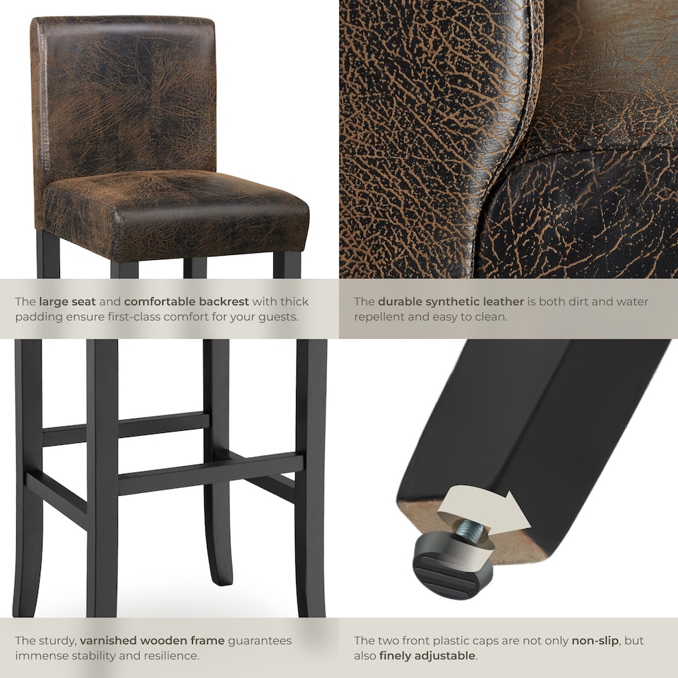 image 1 of Bar Stools with a padded backrest and faux leather cover | Brown | antique brown | 41 x 40 x 107 cm | 2
