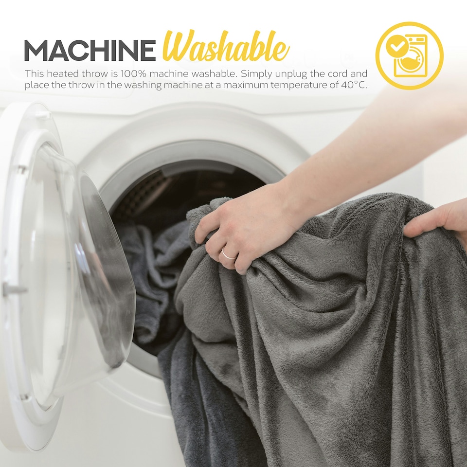 image 1 of MONHOUSE Heated Throw - Electric Blanket - Digital Controller - Timer up to 9 hours, 9 Heat Settings, Auto Shutoff - Machine Washable - Single 130X160cm - GREY