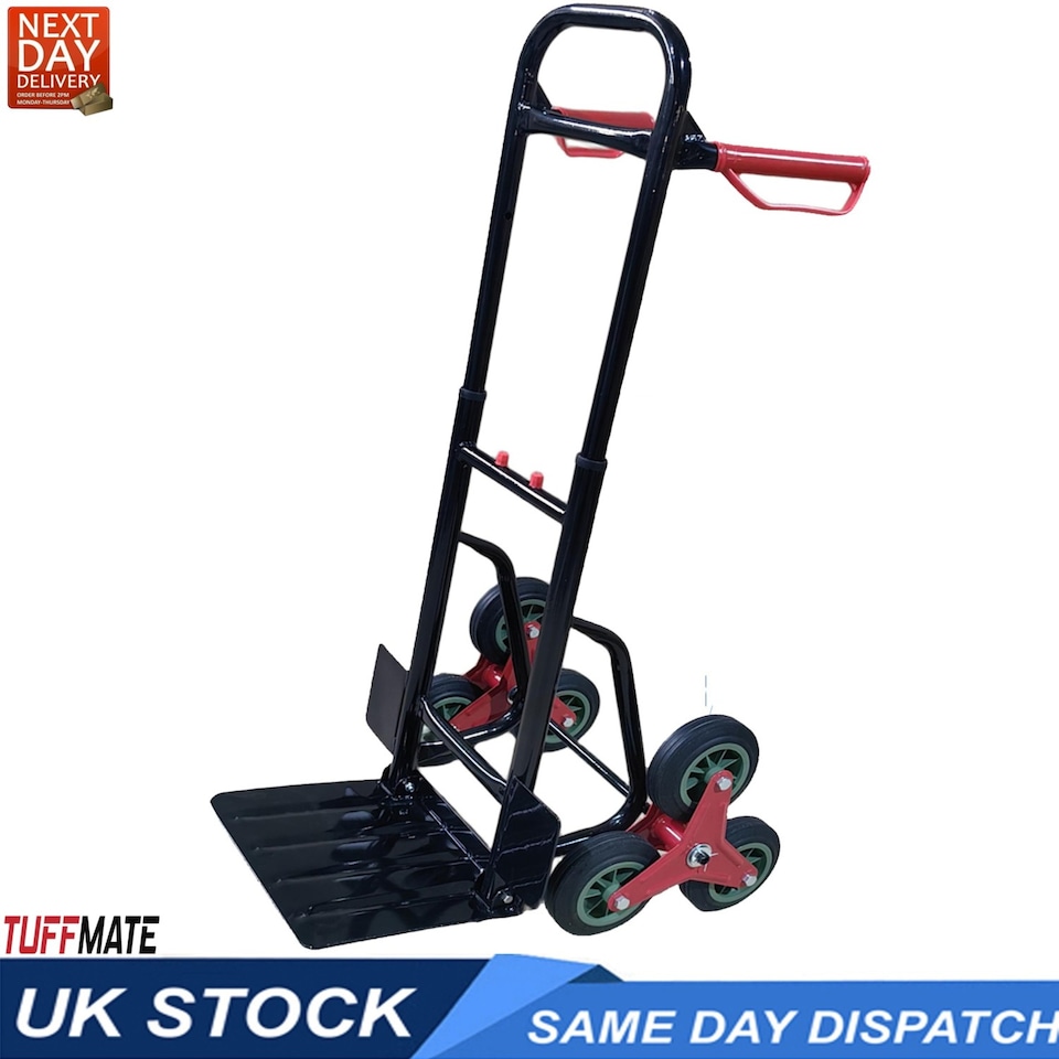 image 1 of TUFFMATE 150kg Folding Stair Climber Sack Truck - Tri-Wheel Heavy Duty Trolley & Telescopic Handle