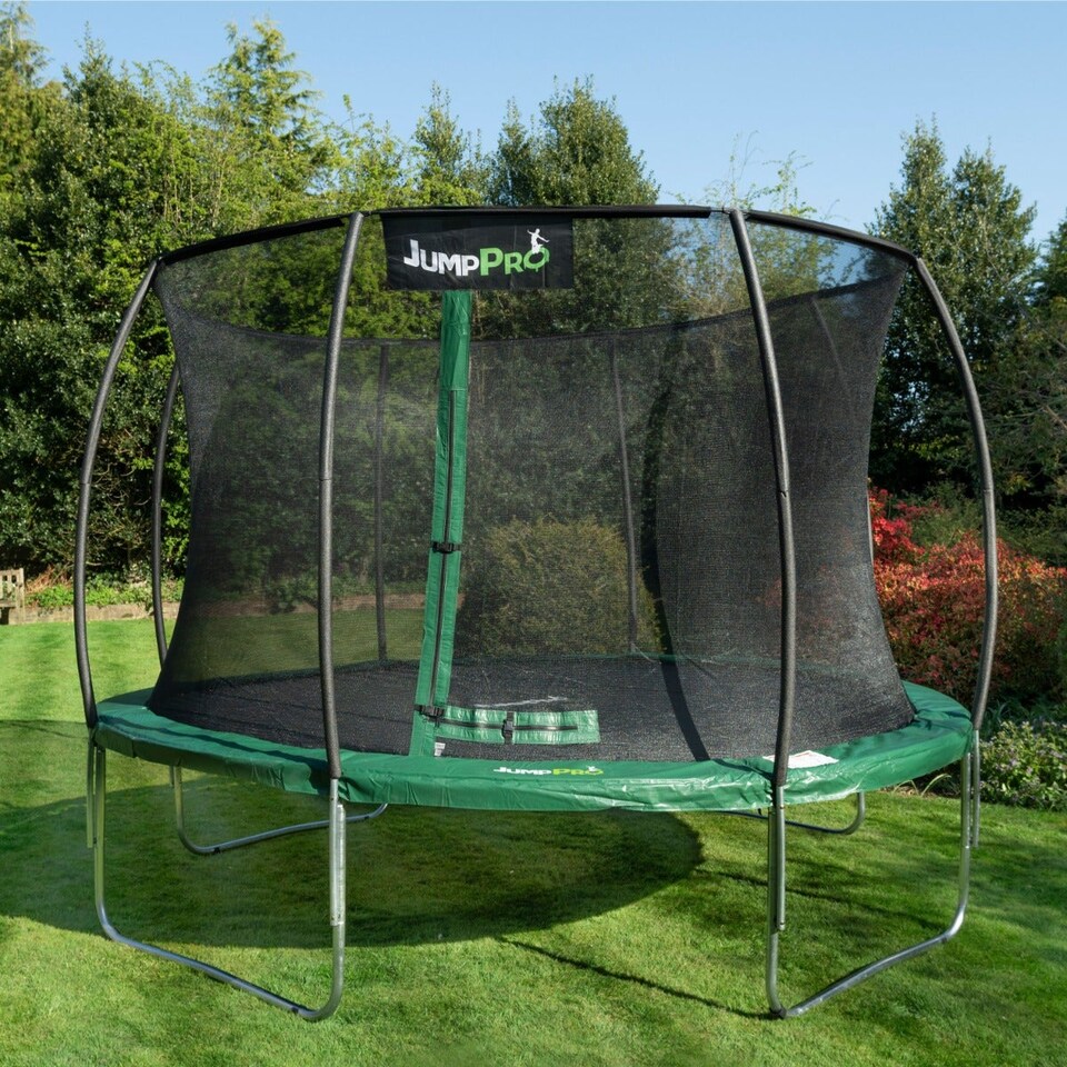 image 1 of 10ft JumpPRO® Xcite Green Round Trampoline with Enclosure