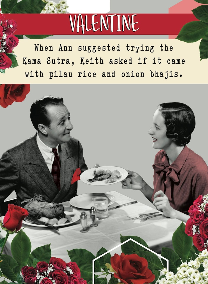 image 1 of When Ann Suggested Trying The Kama Sutra, Keith Asked If It Came With Pilau Rice And Onion Bhajis - Funny Retro Valentine's Card