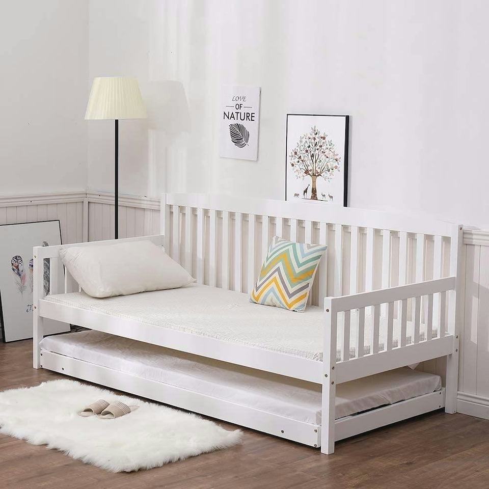 image 1 of Daybed With Trundle white 3ft single and 2 mattresses wooden pull out guest room bedroom