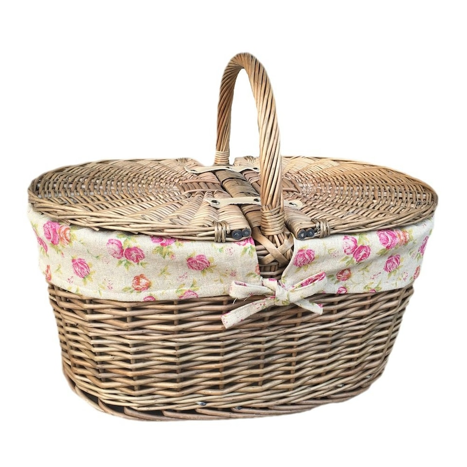 image 1 of Antique Wash Deep Oval Picnic Basket with Lining Grey | Grey | One Size