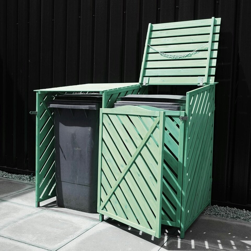 image 1 of Wooden Double Wheelie Bin Storage - Green
