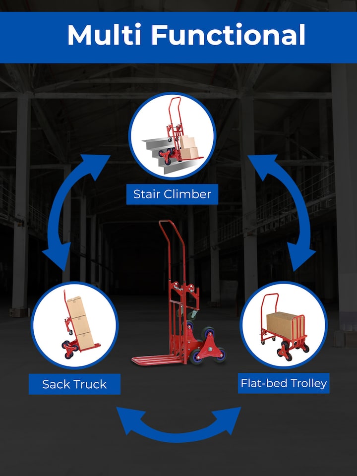image 1 of 2-in-1 Heavy-Duty Stair Climber & Platform Sack Truck, 150kg/200kg Capacity, Steel Frame, Red | Red