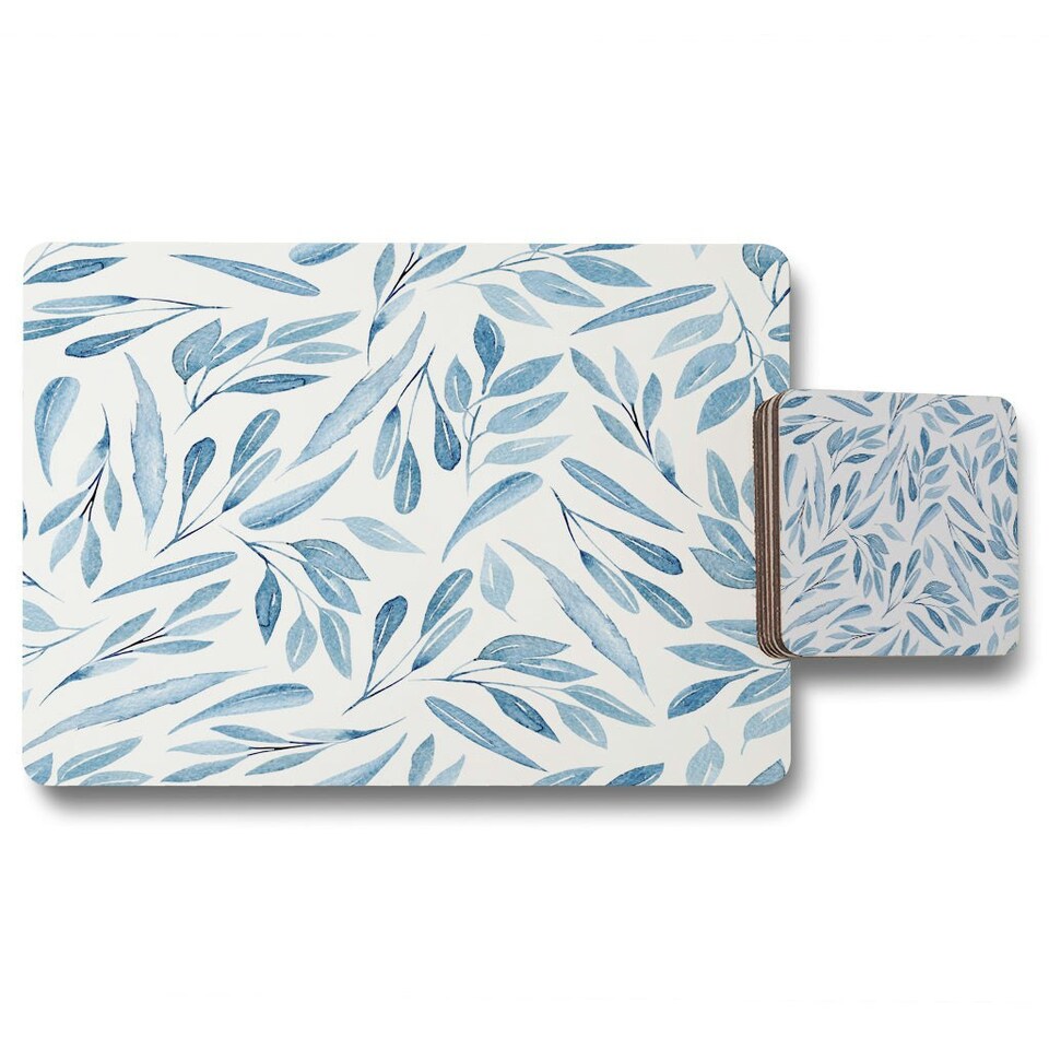 Watercolour blue branches with leaves (Placemat & Coaster Set)
