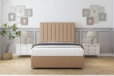 Sloomy Kansas Latte Dumfries Divan Bed With Mattress 2 Drawers Same Side With 54" Floor Standing Headboard 4' Small Double | Brown | Latte | Small Double | 1