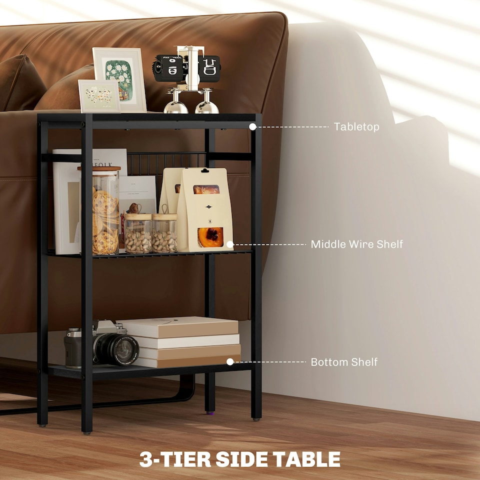 image 1 of HOMCOM Side Table with Storage, Small Table for Living Room, Bedroom Black