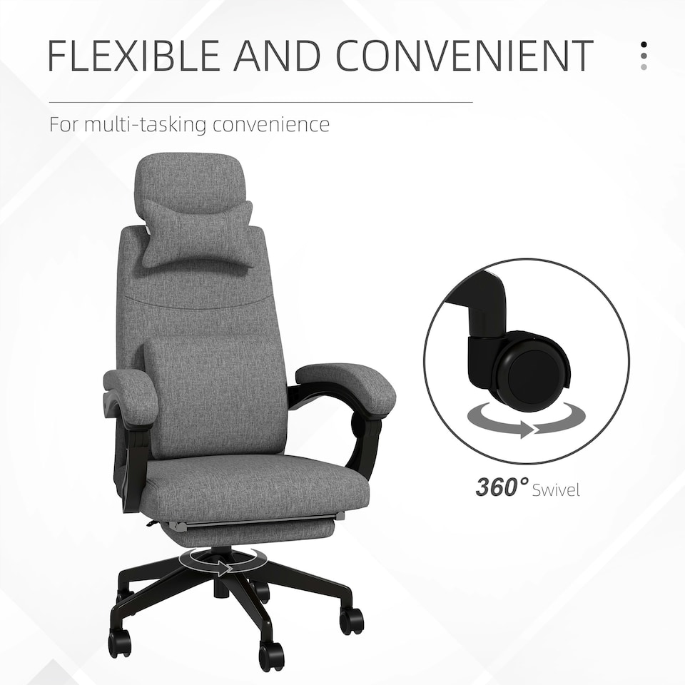 image 1 of Vinsetto Home Office Chair Reclining Computer Chair w/ Lumbar Support Dark Grey