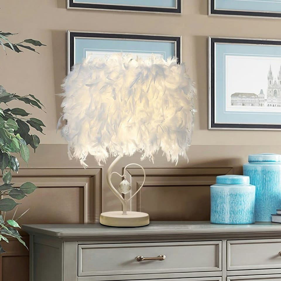 image 1 of Living and Home Modern Feather Bedside Table Lamp