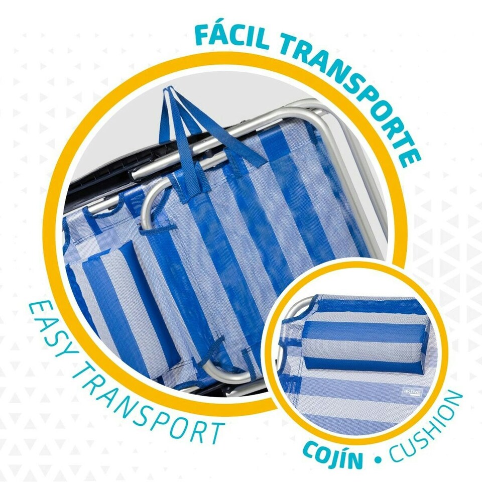 image 1 of Beach Chair Aktive Foldable Cushion White Blue 48 x 84 x 46 cm (2 Units) N/A
