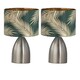 image 1 of First Choice Lighting Set of 2 Valentina Brushed Chrome Touch Lamps with Green Embossed Shades Silver | Green