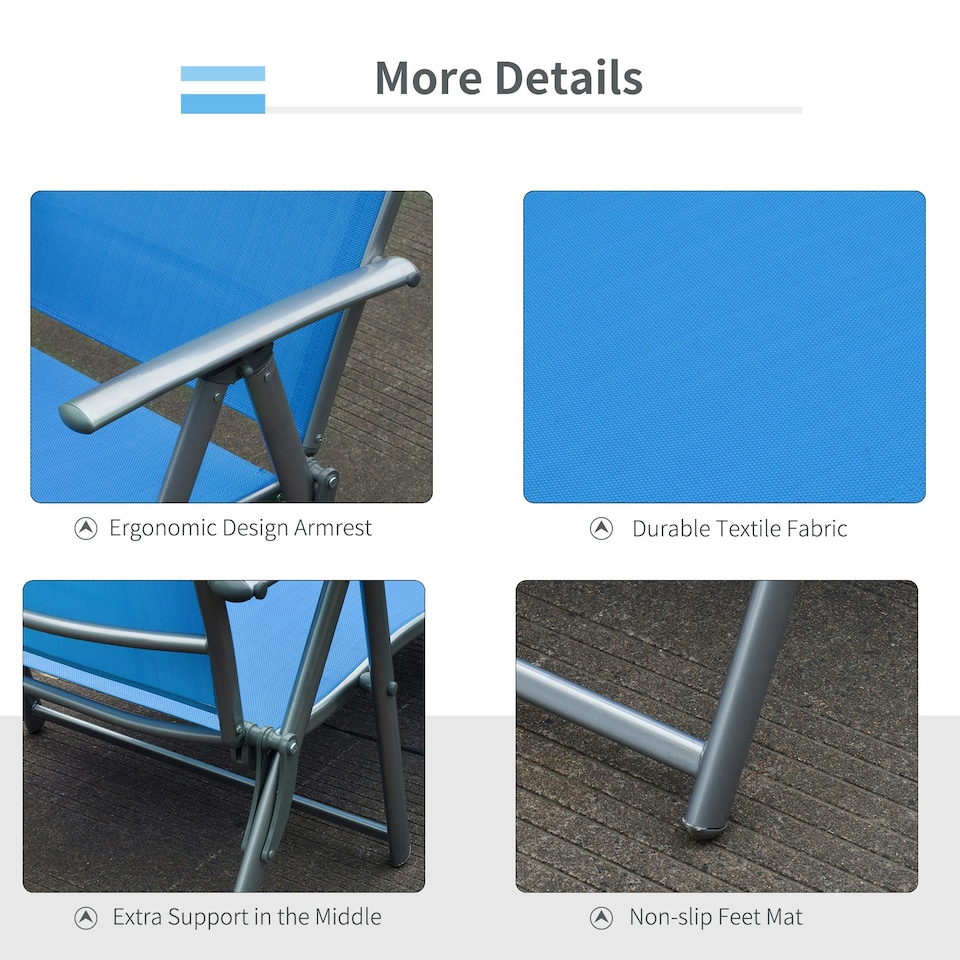 image 1 of Outsunny Sun Lounger Recliner Foldable 7 Levels Texteline Blue