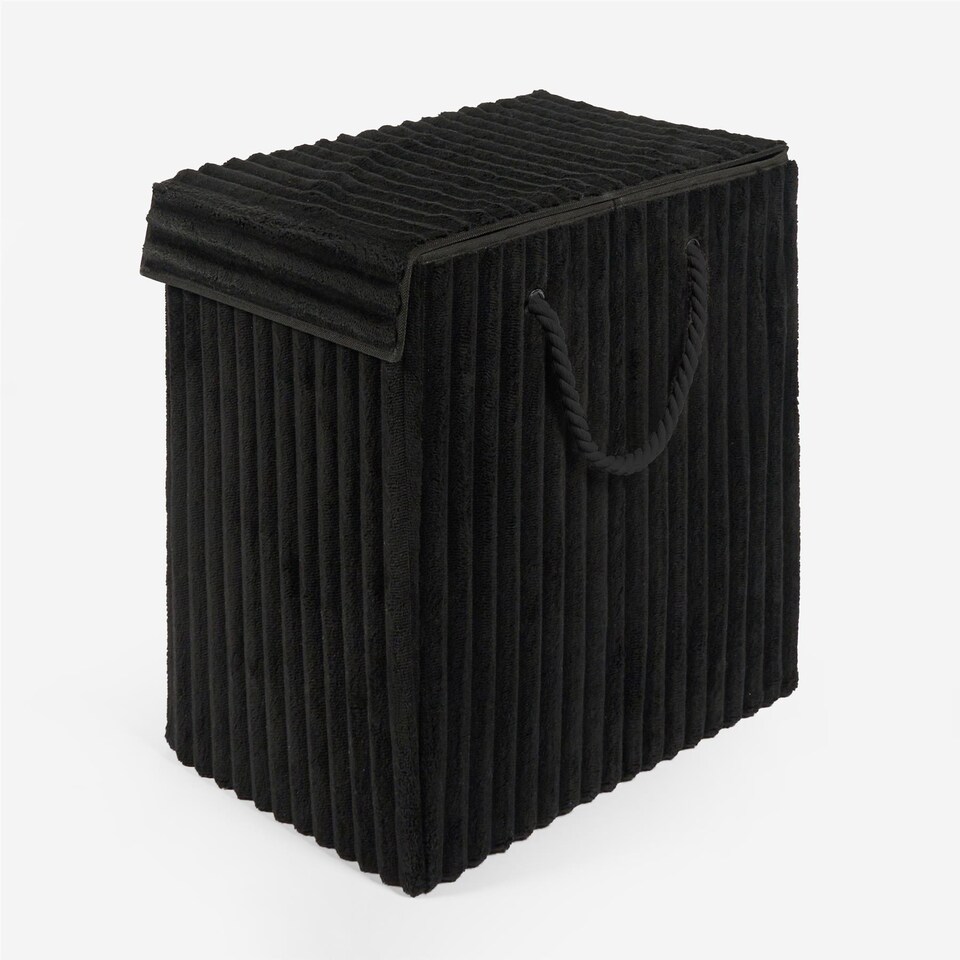 image 1 of OHS Ribbed Faux Fur Folding Laundry Basket Bag with Lid