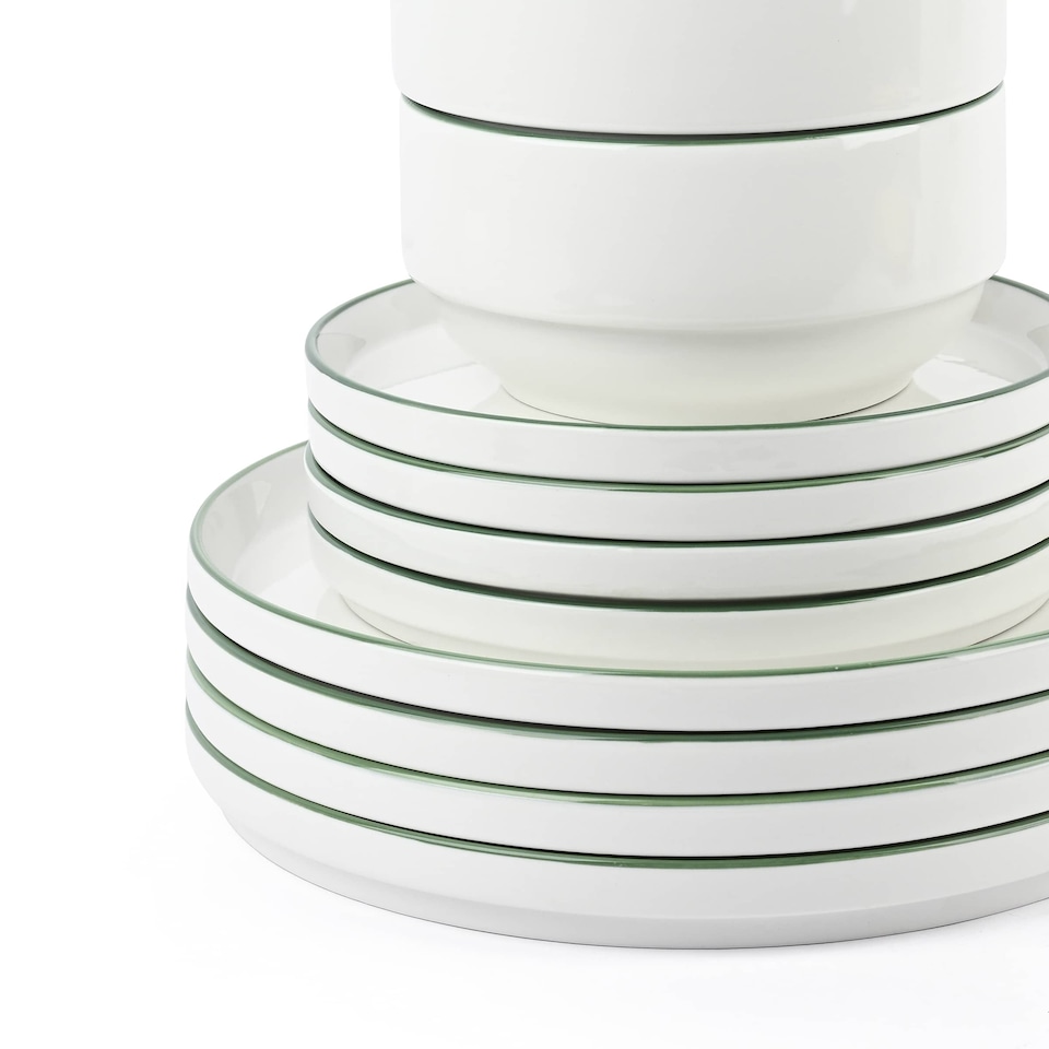 image 1 of 12pc Stackable Green Dinner Set