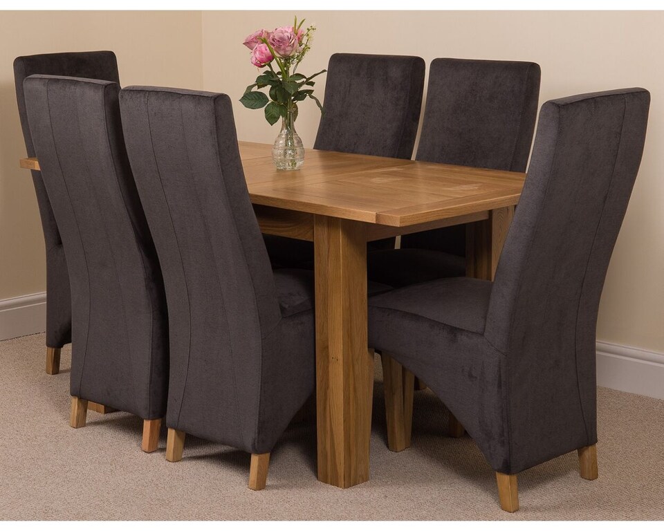 image 1 of Hampton 120-160cm Oak Extending Dining Table and 6 Lola Fabric Chairs | Black | Black