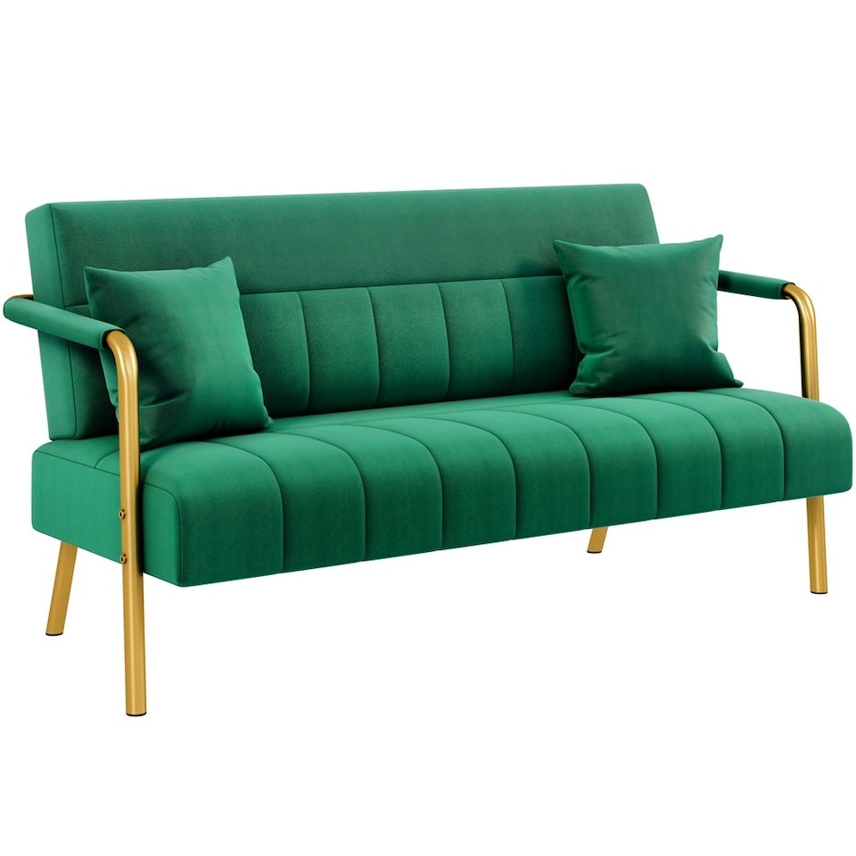 image 1 of Yaheetech Upholstered Sofa Couch with Gold-tone Metal Arms and Legs Green