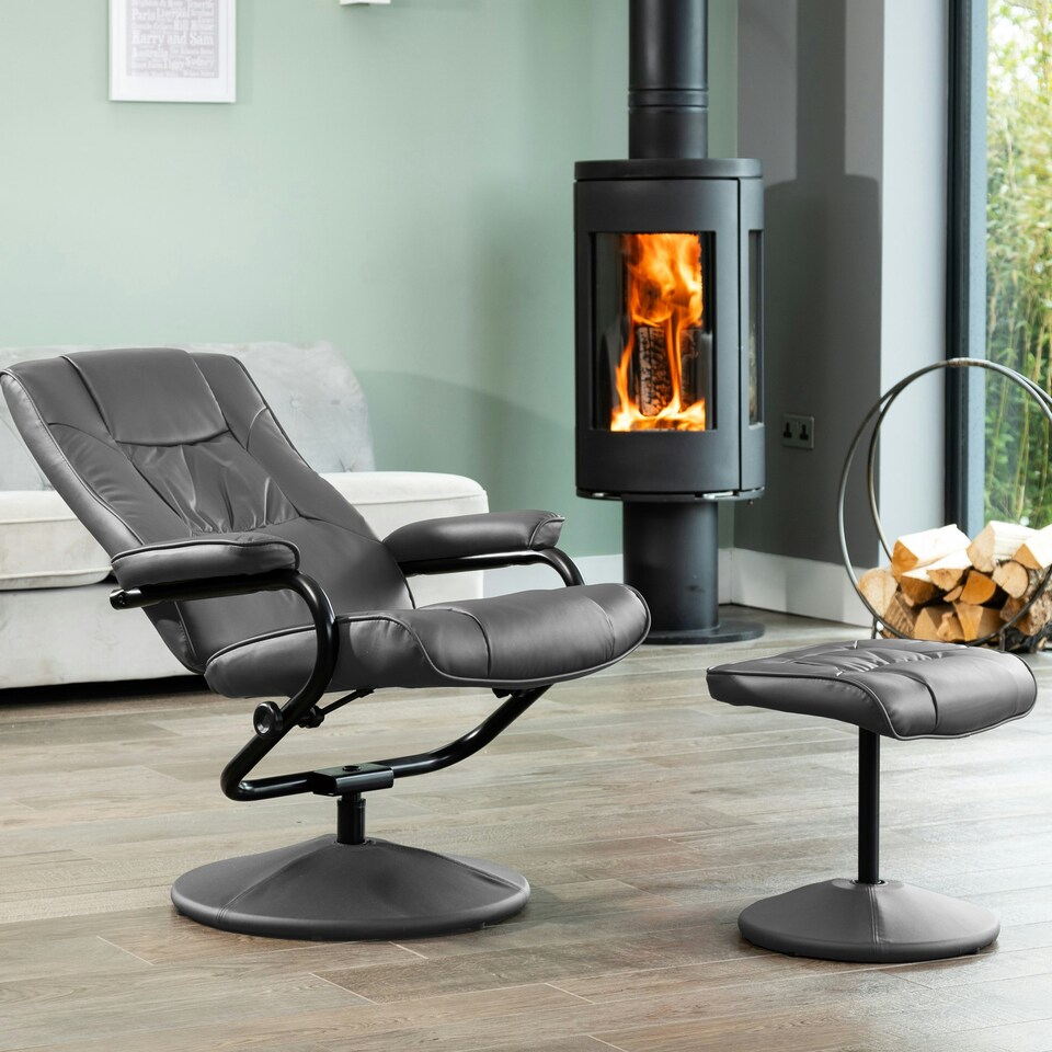 image 1 of Gibson Swivel Recliner and Footstool - Grey