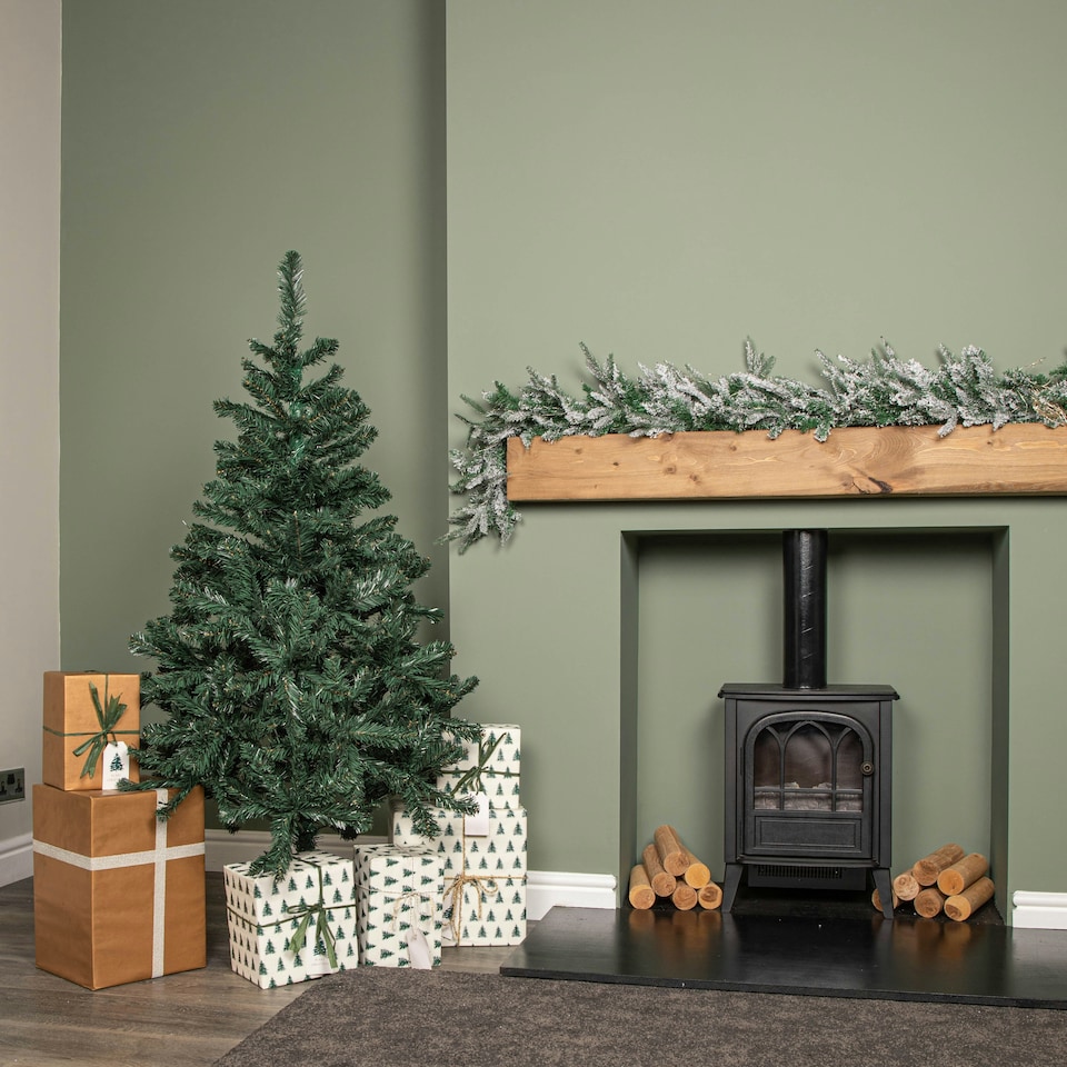 image 1 of 5ft (1.5m) Green Artificial Christmas Tree with Green Metal Stand and 329 Tips