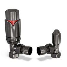 Derry Bold - Black Nickel Thermostatic Radiator Valve & Lockshield Angled 10mm