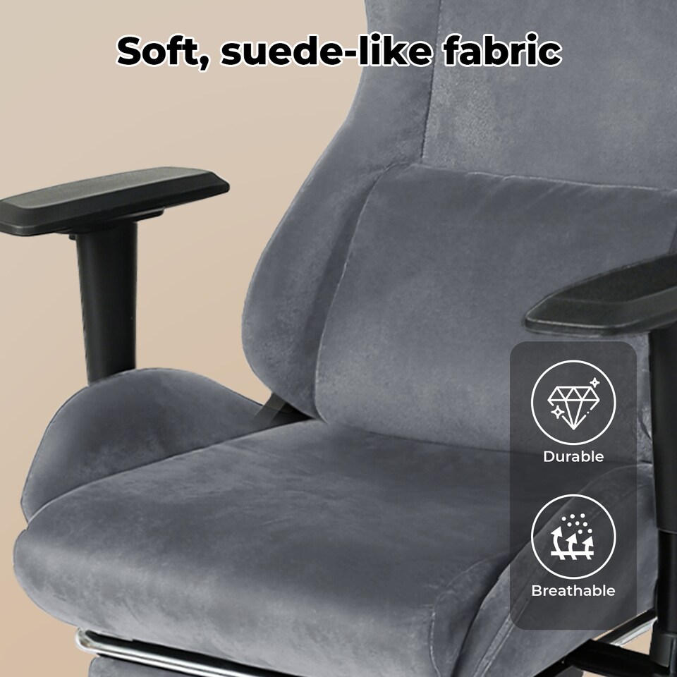 image 1 of Levede Office Desk Chair Gaming Recliner Adjustable Height with Footrest | Grey | Grey | One Size