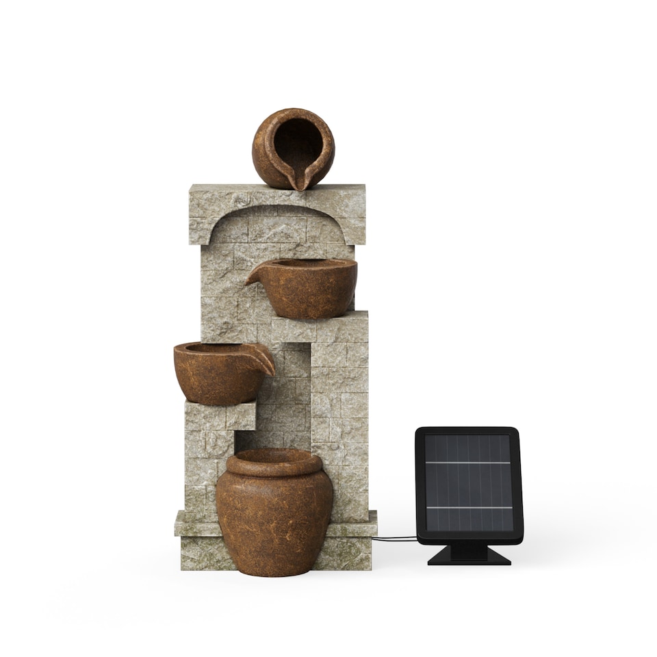 image 1 of Teamson Home Solar-Powered 4-Tier Stone-Look Water Feature Fountain with LED Lights
