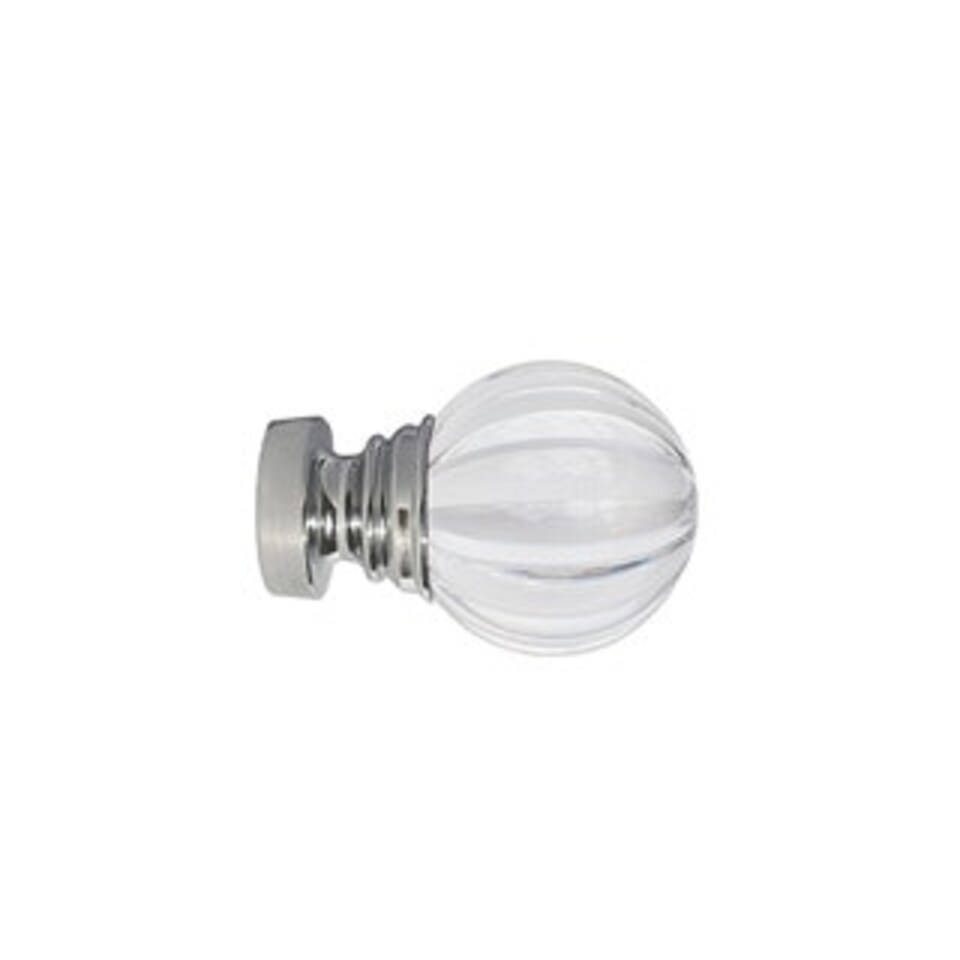 image 1 of 35mm Fixed Length Metal Curtain Pole Set Chrome Segmented Ball Finial 80cm | Silver | Silver