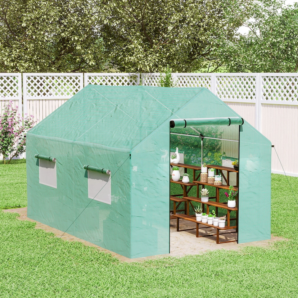 image 1 of Outsunny Tunnel Greenhouse W UV-resistant PE Cover, Wide Door, 2 x 3(m), Green