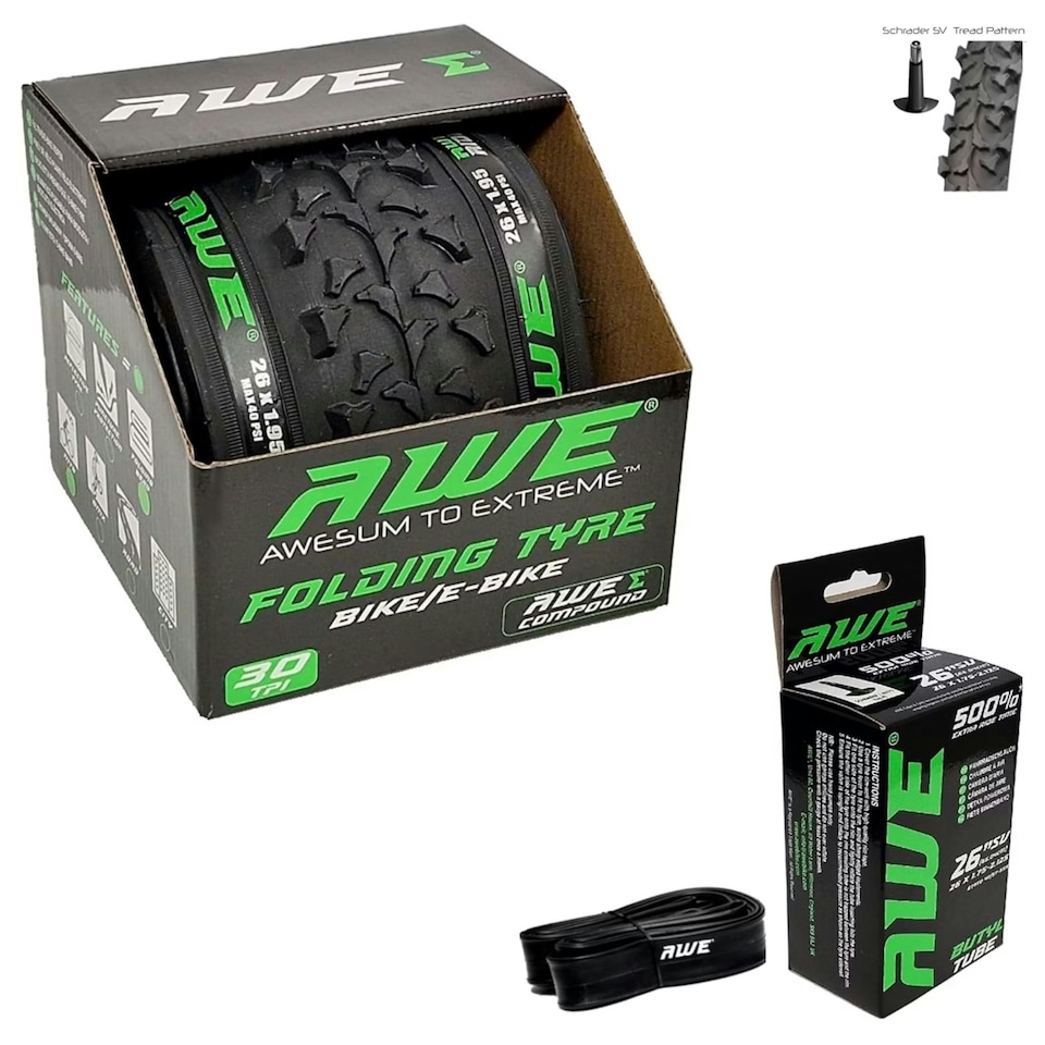 image 1 of AWERide Folding Tyres 26" x 1.95" + AWE Inner Tubes 26" x 1.75-2.125 SV