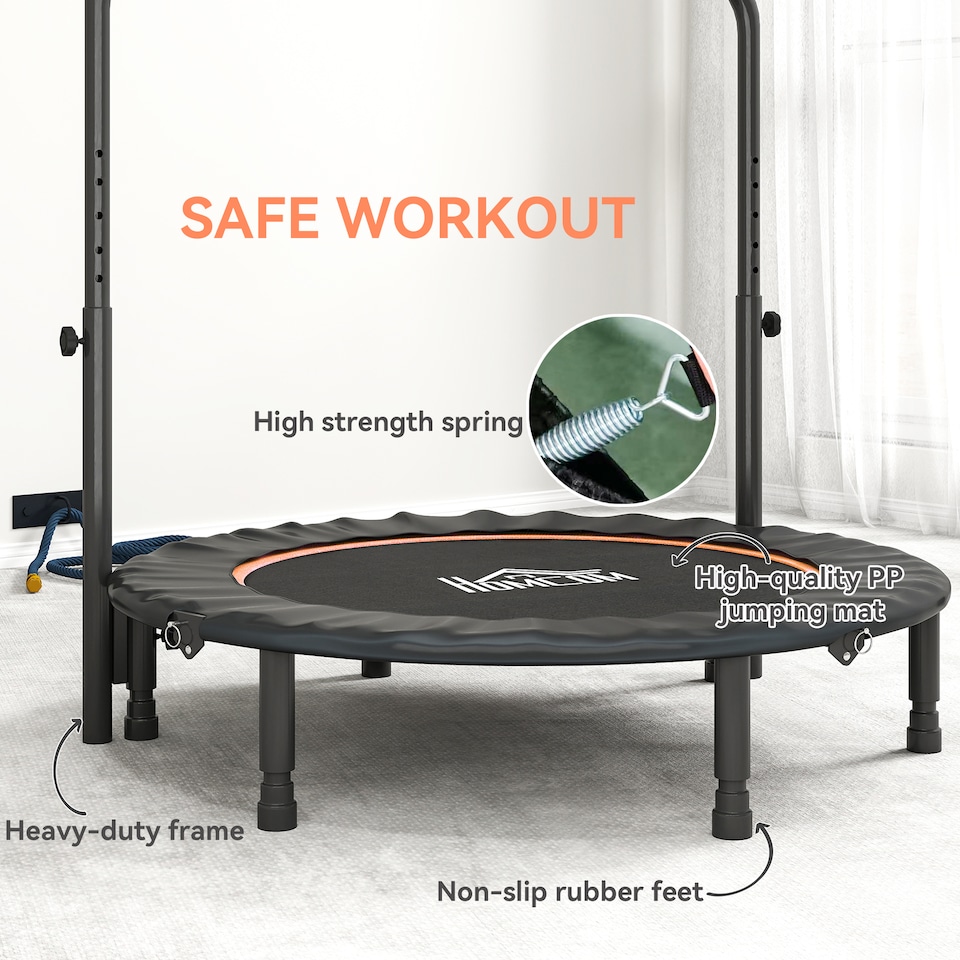 image 1 of HOMCOM Foldable Mini Fitness Trampoline w Foam Handle, Orange