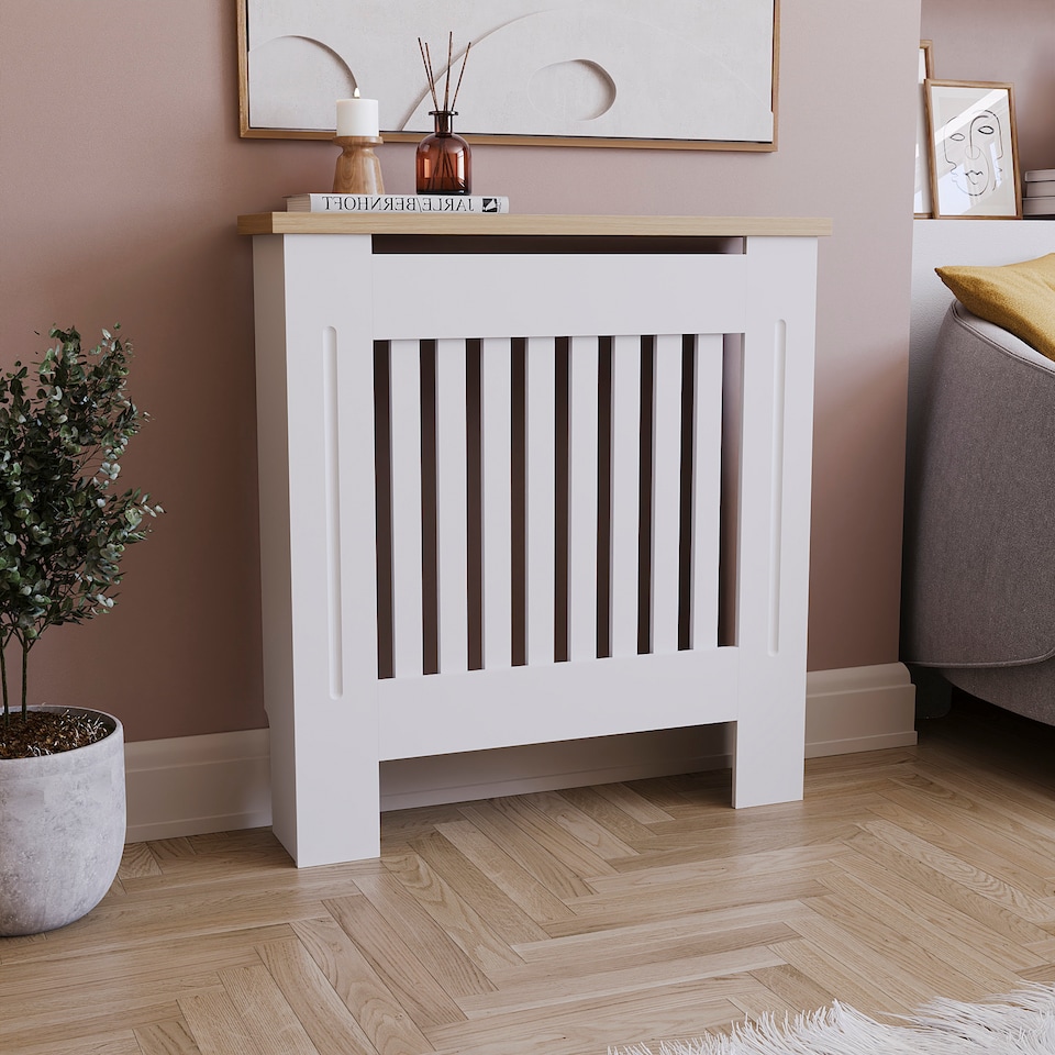 image 1 of Vida Designs Arlington Radiator Cover Painted MDF Slatted Cabinet, White, 78cm